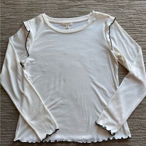 White Long Sleeve Sweater-Top with Black Trim